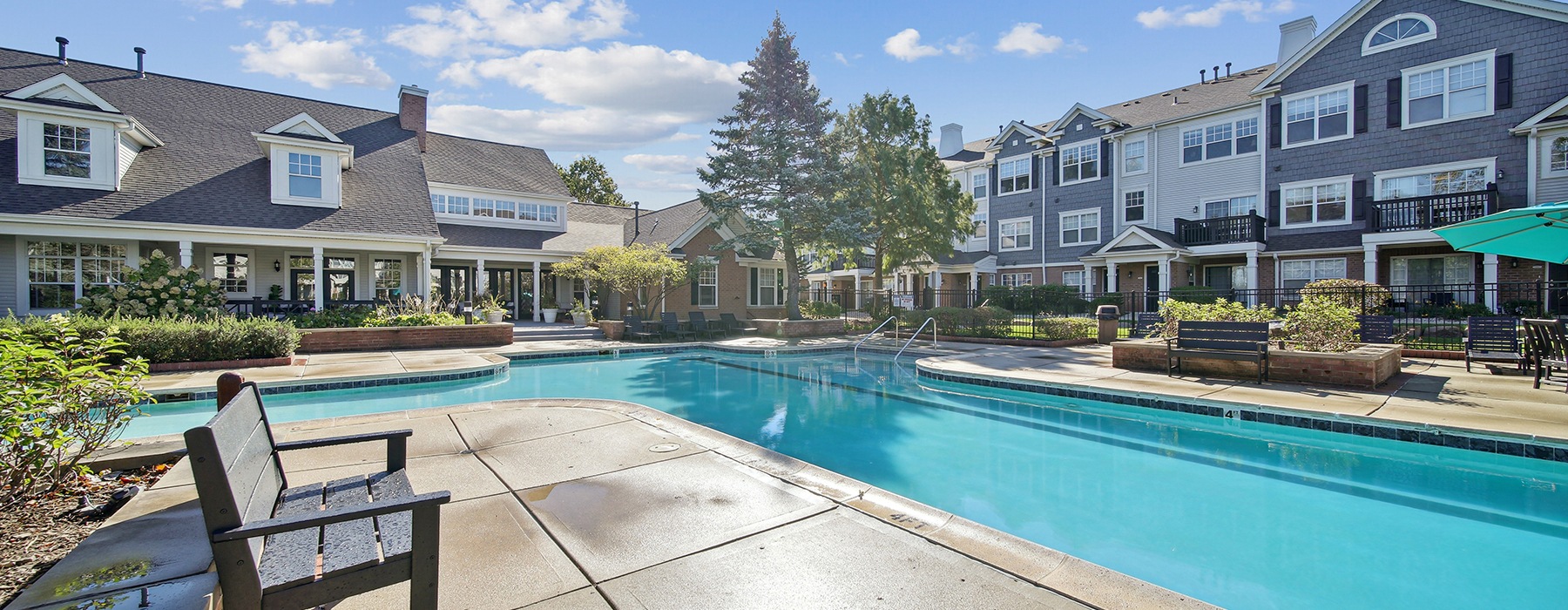 pool behind a building
