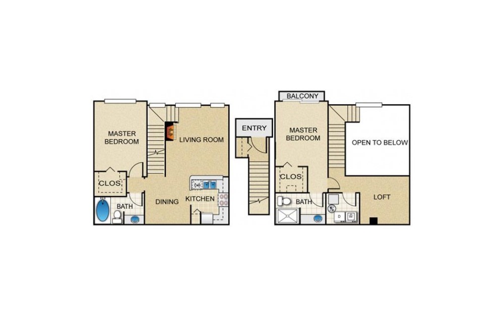 Elm - 2 bedroom floorplan layout with 2 baths and 1279 square feet.