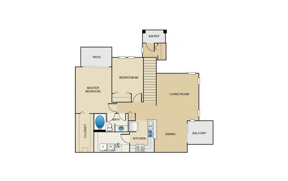Holly - 2 bedroom floorplan layout with 1 bath and 1018 square feet.