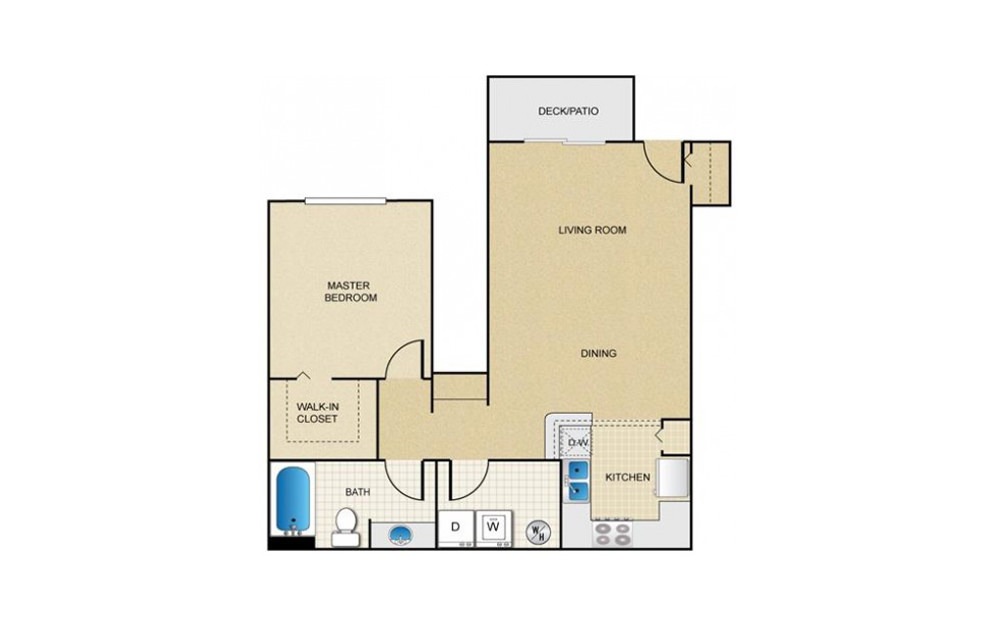 Maple - 1 bedroom floorplan layout with 1 bath and 761 square feet.